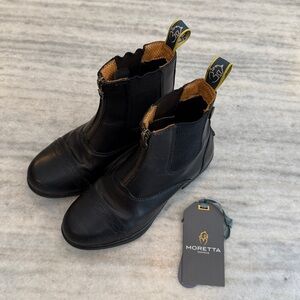 Shires Equestrian Moretta Rosetta Horse Paddock Zip Boots, Black Leather, Size 4